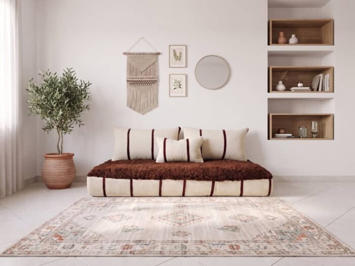 Moroccan Wool Floor Sofa Set in Brown and Cream