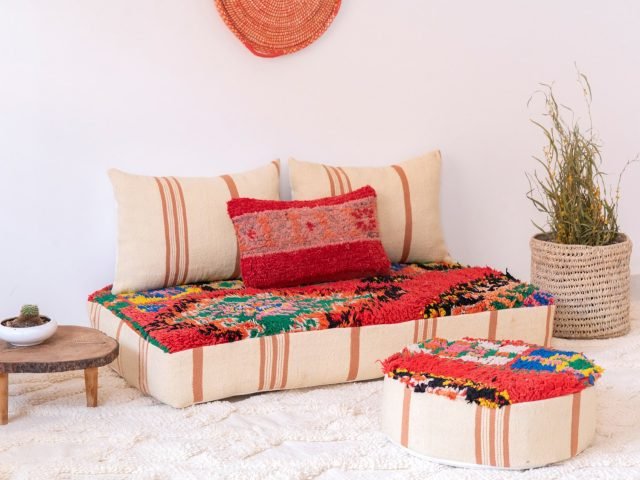 Floor Couch Set with circular pouf