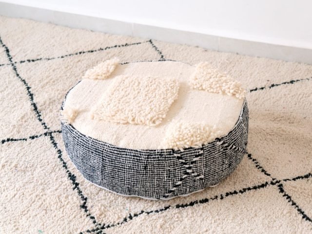 White Wool Pouf Morocco