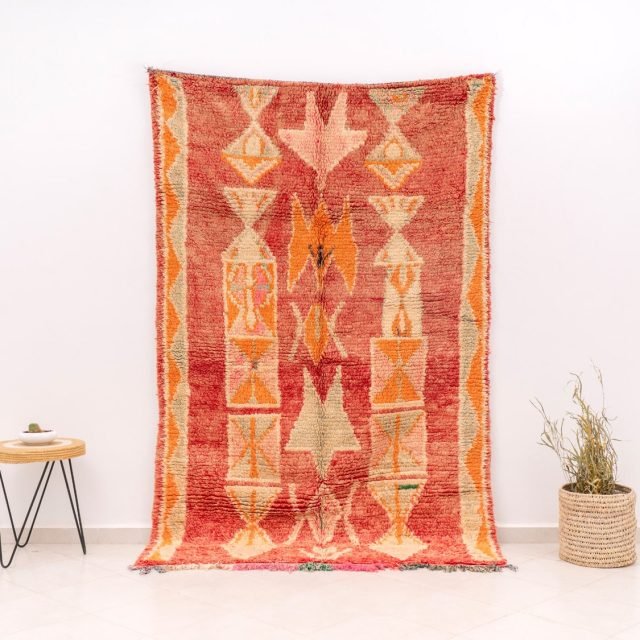 Vintage Rug Morocco Orange Pink Red