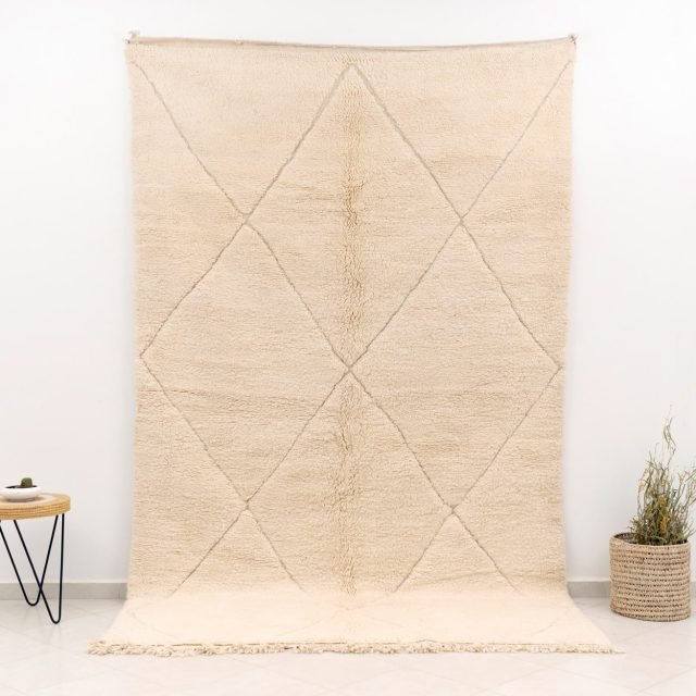 Large White Moroccan Beni Ourain Rug