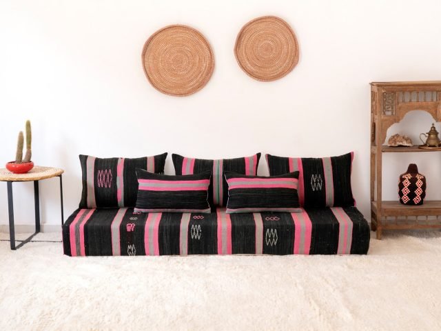 Floor Sofa Cushion Black and Pink
