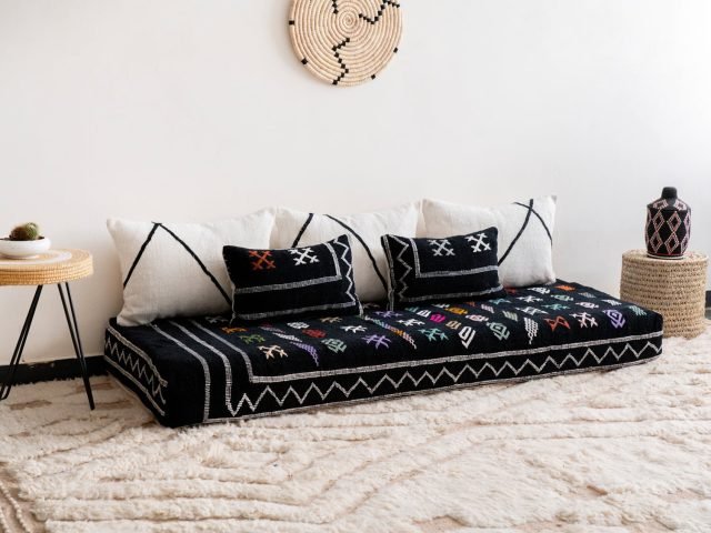 Moroccan Handmade Sofa Floor Couch Black White