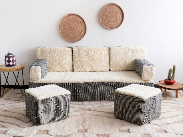 White Floor Couch with stools