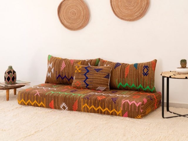 150cm ft 5ft Vibrant Moroccan Brown Kilim Sofa