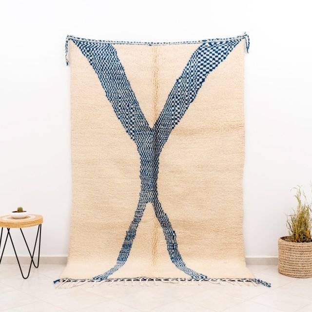 Modern Beni Ourain Carpet White Blue