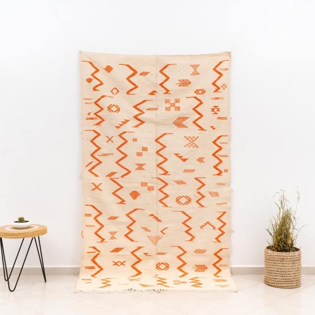 Kilim Berber Orange and White