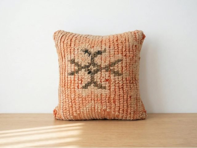 Handwoven Moroccan Peach Wool Decorative Pillow