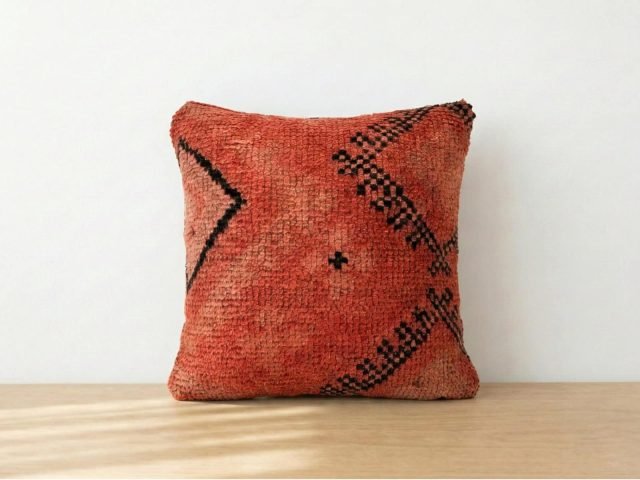 Vintage Moroccan Dusty Red Wool Decorative Pillow