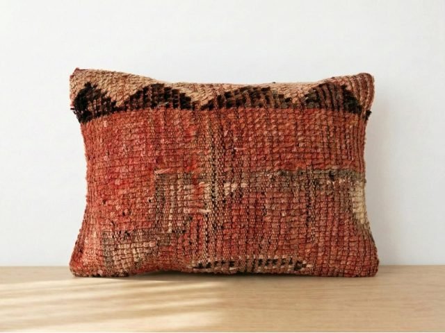 Vintage Moroccan Kilim Pillow in Faded Terracotta