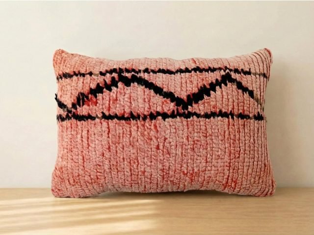 Handmade Pink & Black Moroccan Pillow