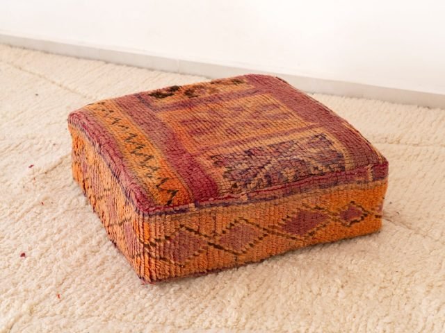 Vintage Berber Wool Floor Pouf Ottoman
