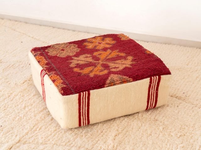 Vintage Mixed-Textile Berber Floor Pouf