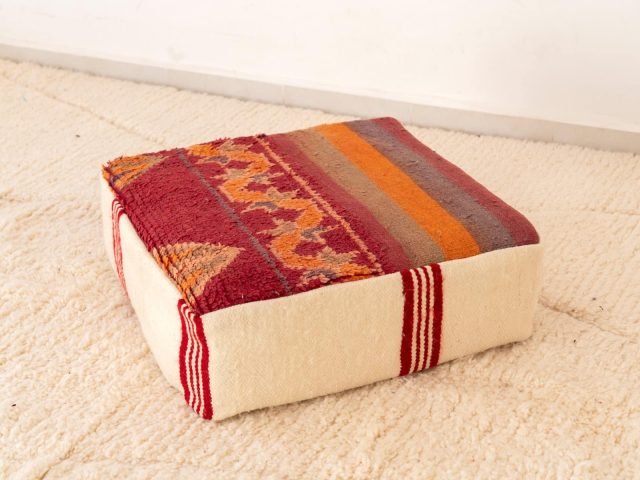 Vintage Striped and Tufted Berber Pouf