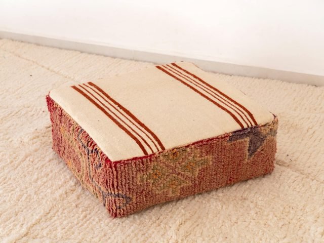 Vintage Berber Pouf with Striped Flatweave Top