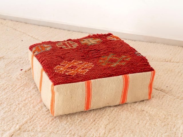 Vintage Red and Orange Berber Pouf