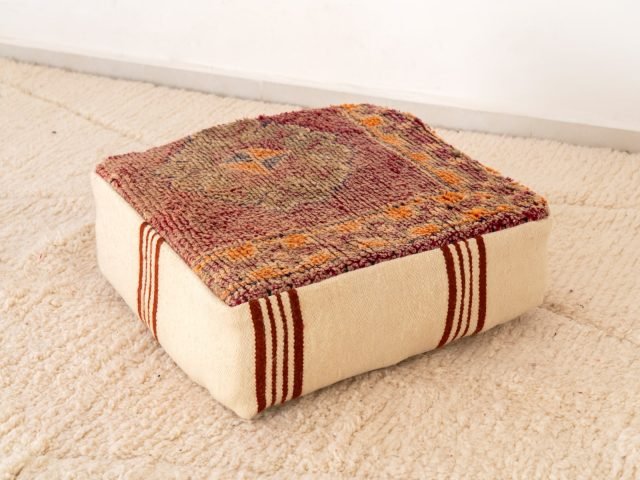 Vintage Distressed Red Berber Pouf