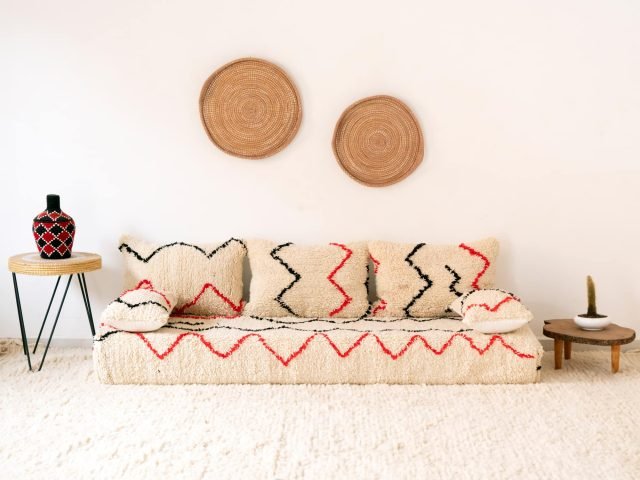 180cm // 6 ft Handmade Azilal Rug Floor Sofa with Plush Cushions