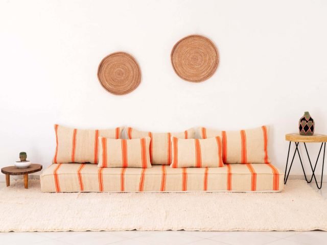 210cm ft 7ft Moroccan Orange Striped Blanket Sofa