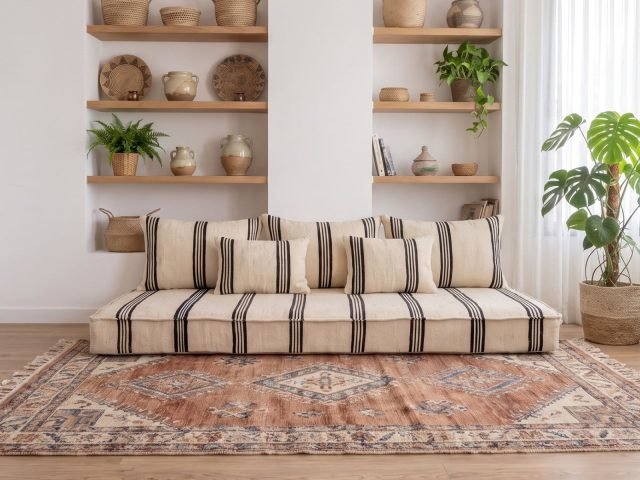 Moroccan Handwoven Stripe Floor Cushion Set 210cm