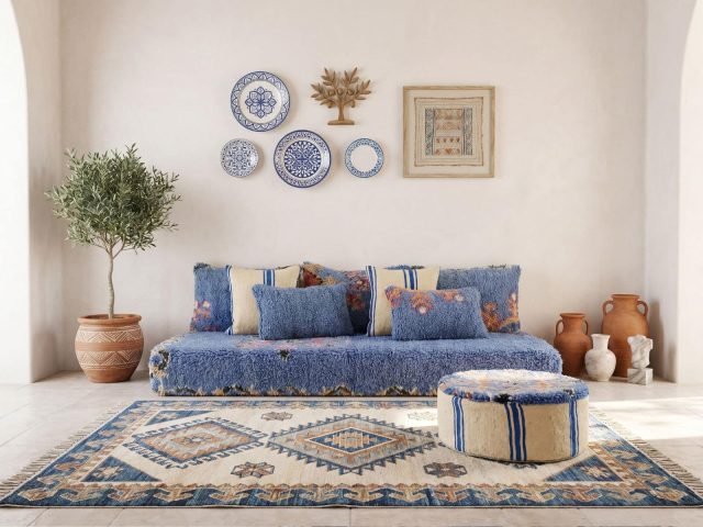 Vintage Blue Floor Sofa Set