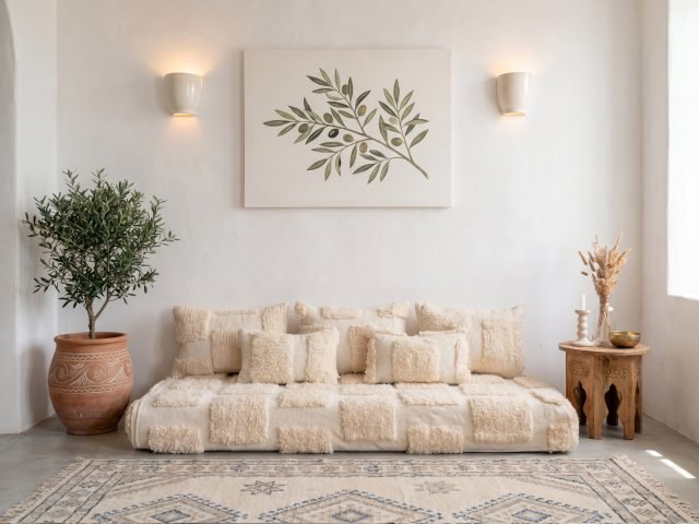 White Beni Moroccan Handmade Sofa Cushion