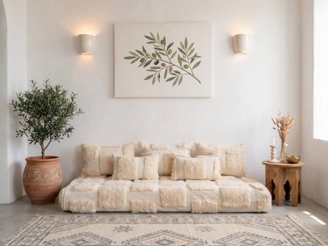 White Beni Moroccan Handmade Sofa Cushion
